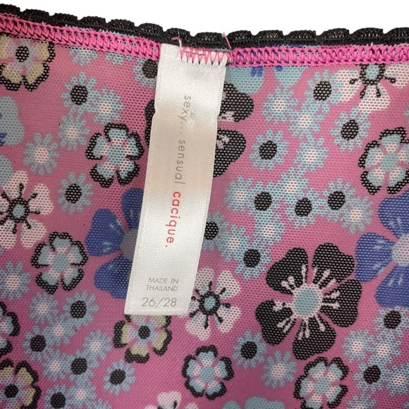 Cacique Floral Mesh Babydoll Cami with Black Lace Trim Pink Purple 26/28 - Picture 6 of 6